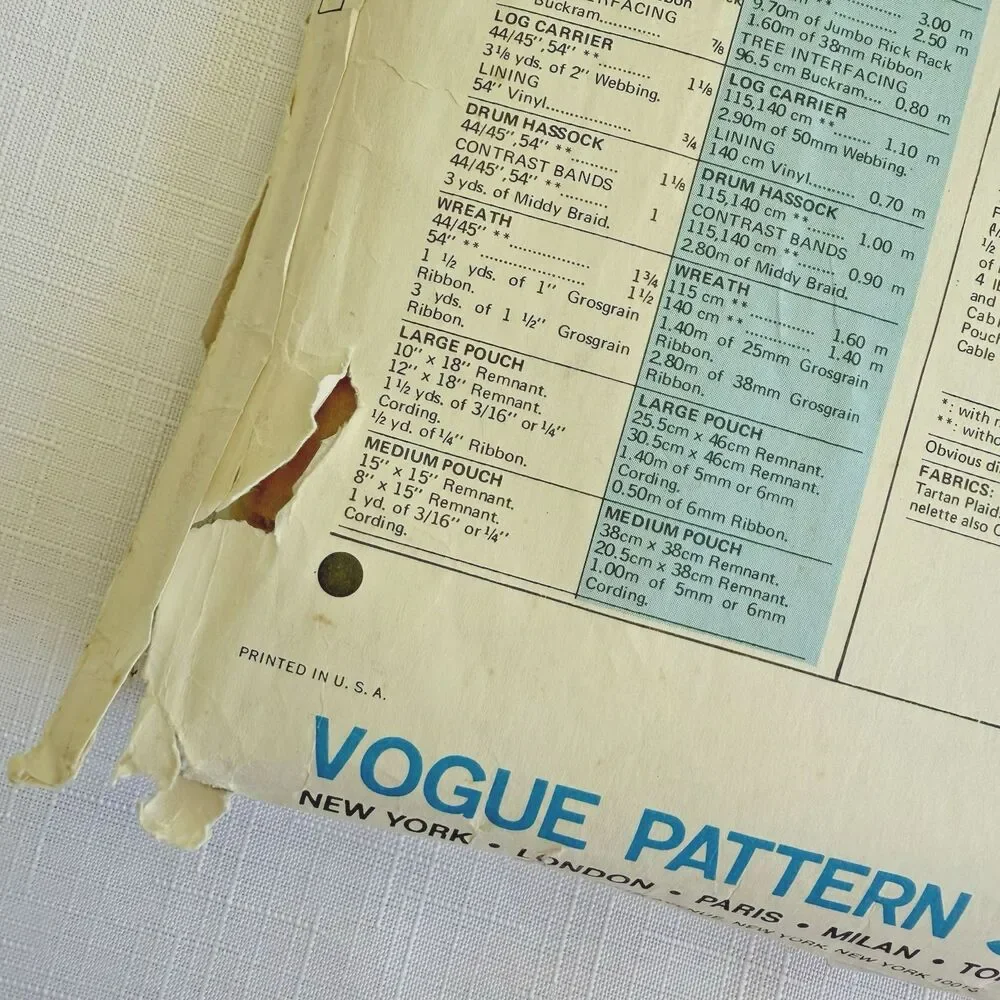 Vogue Sewing Pattern 1541 Christmas Decor Wreath Log Carrier Placemats Pillows